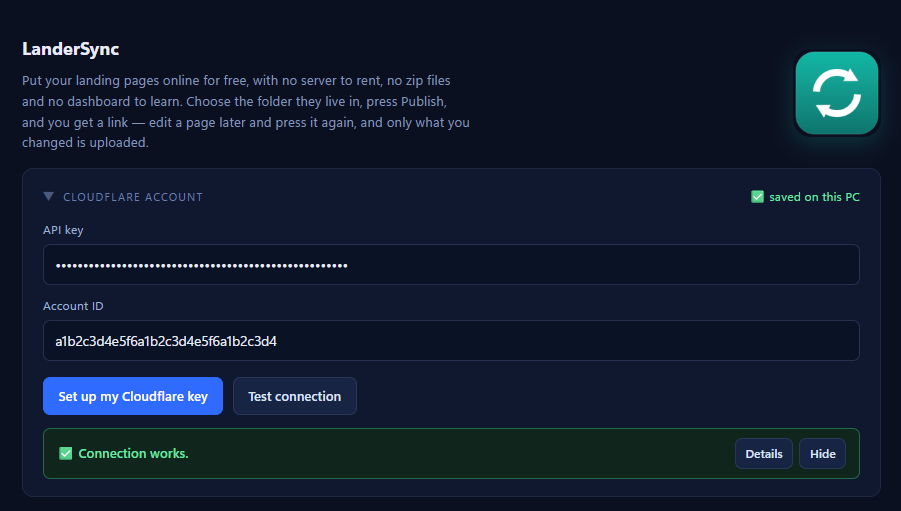Connecting a Cloudflare account inside LanderSync